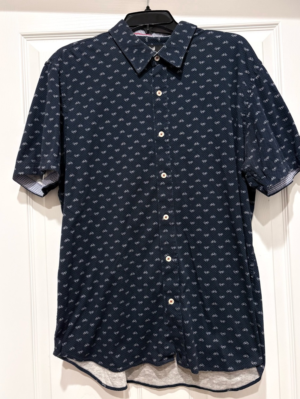 Buttercloth Men's Navy Short-Sleeve Button-Down Shirt with Micro Print